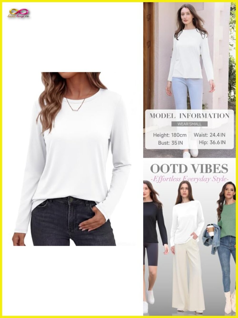 Long Sleeve T-Shirt Loose Fit Crew Neck Tee Casual Top